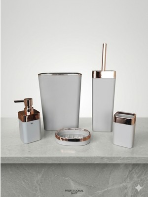 PremiumPort Şık Mat Dokulu 5 Parça Banyo Seti, Rose Gold Detaylar