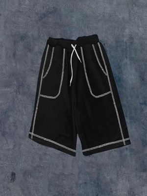 Efnaz Style Unisex Dikişli Cepli Oversize Şort - Siyah