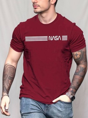 Efnaz Style Erkek Kısa Kollu Nasa Baskı Basic Erkek T-shirt