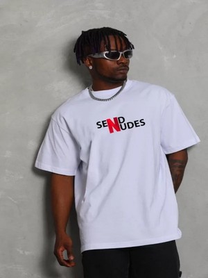 Efnaz Style Unisex Bisiklet Yaka Double Oversize Baskılı T-Shirt - Beyaz