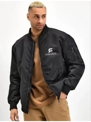 Efnaz Style Unisex Uzun Kol Baskılı Bomber Ceket - Siyah