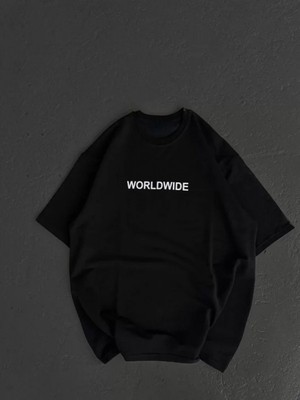 Efnaz Style Unisex Bisiklet Yaka Baskılı Oversize T-Shirt - Siyah