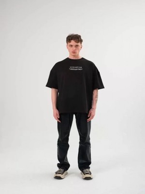 Efnaz Style Unisex Bisiklet Yaka Baskılı Oversize T-Shirt - Siyah