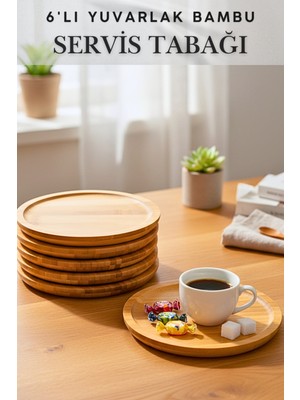 Özgürce 6 Adet Yuvarlak Bambu Servis Tabağı 20X20 cm Set