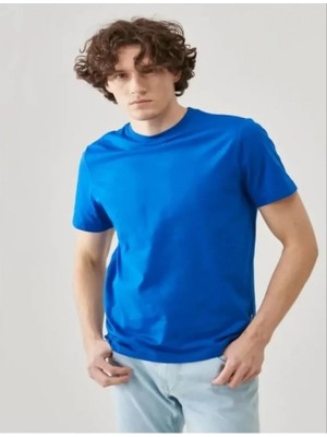 Efnaz Style Unisex Düz Biskilet Yaka Oversize T-Shirt - Mavi