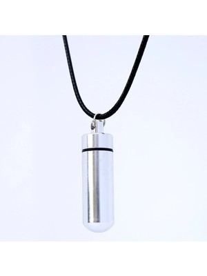 Tamgacrafts Dilek Kapsülü Kolye Dua Not Kül Muska Saklama Alüminyum 50 cm Siyah Deri Kayış