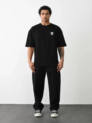 Efnaz Style Unisex Bisiklet Yaka Baskılı Oversize T-Shirt - Siyah