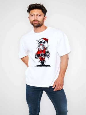 Efnaz Style Unisex Bisiklet Yaka Baskılı Oversize T-Shirt - Beyaz