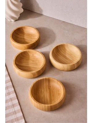 Özgürce Dört Parça Yuvarlak Bambu Çerezlik Seti, 9,5 cm
