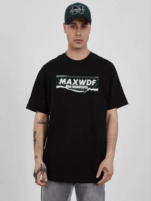 Efnaz Style Unisex Bisiklet Yaka Baskılı Oversize T-Shirt - Siyah