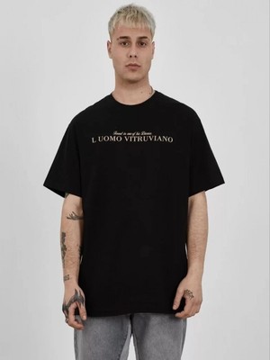 Efnaz Style Unisex Bisiklet Yaka Baskılı Oversize T-Shirt - Siyah