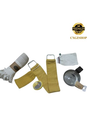 PremiumPort Doğal ve Şık Bakım Seti: Peştemal, Kese, Hamam Tası, Sırt Kesesi, Sabun, Tarak, Volkanik Taş