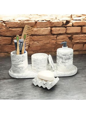 PremiumPort Modern Mermer ve Beton Tarzı 5 Parça Banyo Aksesuar Seti
