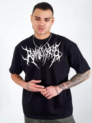 Efnaz Style Unisex Bisiklet Yaka Baskılı Oversize T-Shirt - Siyah