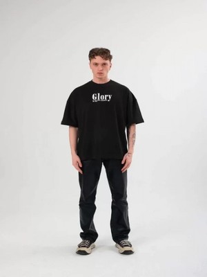 Efnaz Style Unisex Bisiklet Yaka Baskılı Oversize T-Shirt - Siyah