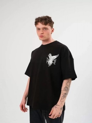 Efnaz Style Unisex Bisiklet Yaka Baskılı Oversize T-Shirt - Siyah