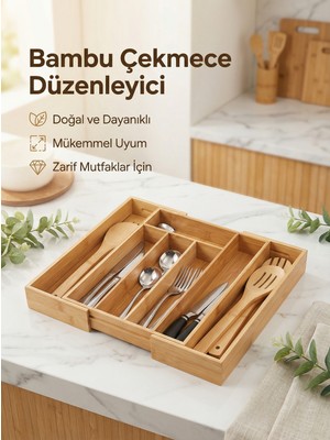 Özgürce Büyük Boy Bambu Çok Bölmeli Çekmece Içi Organizer, Ayarlanabilir Ölçü