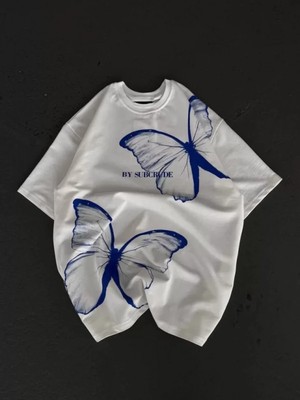 Efnaz Style Unisex Bisiklet Yaka Baskılı Oversize T-Shirt - Beyaz