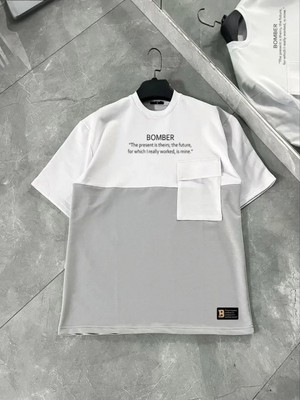 Efnaz Style Unisex Torba Cep Detaylı  Parçalı T-Shirt - Gri