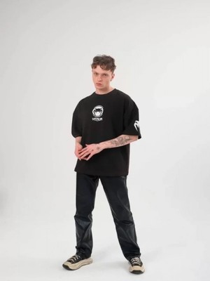 Efnaz Style Unisex Bisiklet Yaka Baskılı Oversize T-Shirt - Siyah
