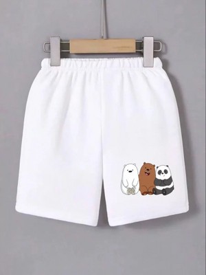 Efnaz Style Beli Lastikli Baskılı Mini Şort - Beyaz