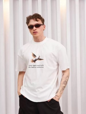 Efnaz Style Unisex Bisiklet Yaka Baskılı Oversize T-Shirt - Siyah
