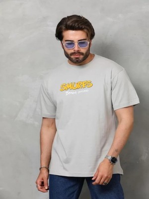 Efnaz Style Unisex Basic Bisiklet Yaka Oversize T-Shirt - Gri