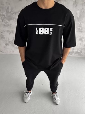 Efnaz Style Unisex Bisiklet Yaka Baskılı Oversize T-Shirt - Siyah