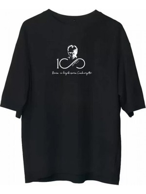 Efnaz Style Unisex Bisiklet Yaka Baskılı Oversize T-Shirt - Siyah