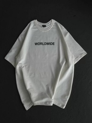 Efnaz Style Unisex Bisiklet Yaka Baskılı Oversize T-Shirt - Beyaz