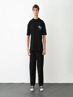 Efnaz Style Unisex Bisiklet Yaka Baskılı Oversize T-Shirt - Siyah
