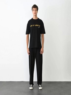 Efnaz Style Unisex Bisiklet Yaka Baskılı Oversize T-Shirt - Siyah
