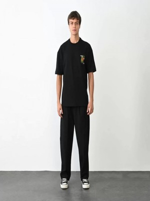 Efnaz Style Unisex Bisiklet Yaka Baskılı Oversize T-Shirt - Siyah