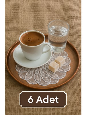 Özgürce Kahve Renkli Dekoratif Güpür Dantel Peçete 6'lı Set