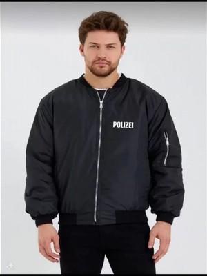 Efnaz Style Unisex Uzun Kol Baskılı Bomber Ceket - Siyah