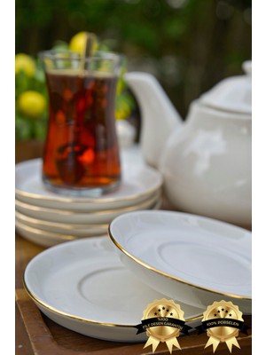 Özgürce 6'lı Rüya Yaldızlı Porselen Çay Tabağı, 12 Cm, Kırık Beyaz