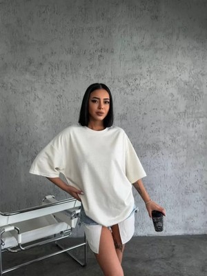 Efnaz Style Düz Biskilet Yaka  T-Shirt - Beyaz
