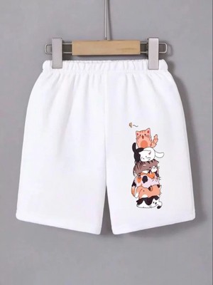 Efnaz Style Beli Lastikli Baskılı Mini Şort - Beyaz