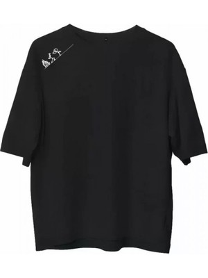 Efnaz Style Unisex Bisiklet Yaka Baskılı Oversize T-Shirt - Siyah