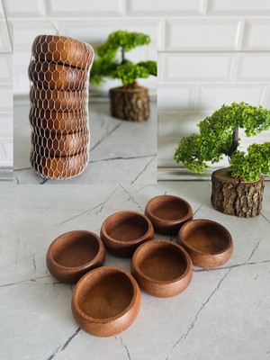 Özgürce 6'lı Ahşap Çerezlik Takımı, 9 Cm, Koyu Renk, Kahvaltı Sunumu Için