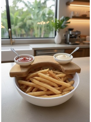 Özgürce Açıklamalı Ahşap ve Porselen Cips Kasesi, 20 Cm, Şık ve Şeffaf Tasarım