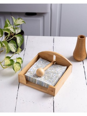 Özgürce Doğal Bambu Kare Peçetelik 18X18 Cm, Şık ve Dayanıklı Tasarım