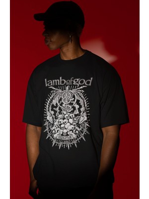 Sevbano Lamb Of God Rock Metal Müzik Grubu Ön Baskılı Unisex Oversize Tişört
