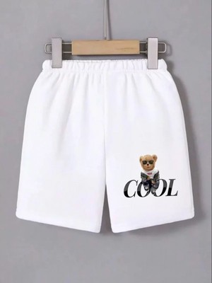 Efnaz Style Beli Lastikli Baskılı Mini Şort - Beyaz