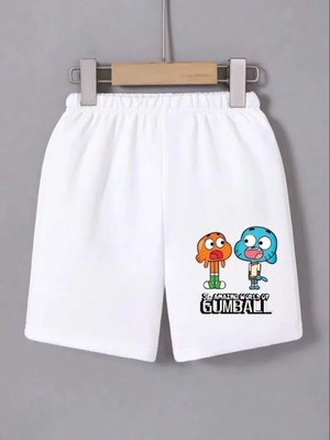 Efnaz Style Beli Lastikli Baskılı Mini Şort - Beyaz