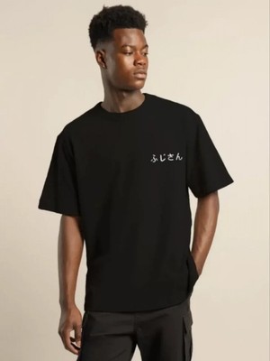 Efnaz Style Unisex Bisiklet Yaka Baskılı Oversize T-Shirt - Siyah