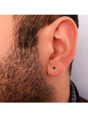 Tamgacrafts Yeşil Zirkon Taşlı 3 mm Mıknatıslı Deliksiz Küpe 1 Çift Manyetik Fake Küpe