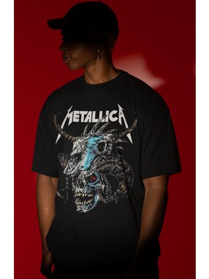 Sevbano Metallica Rock Metal Müzik Grubu Ön Baskılı Unisex Oversize Tişört