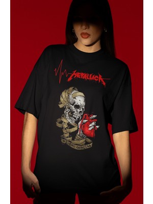 Sevbano Metallica Rock Metal Müzik Grubu Ön Baskılı Unisex Oversize Tişört
