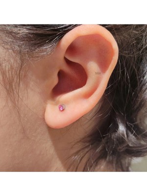 Tamgacrafts Pembe Zirkon Taşlı 3 mm Mıknatıslı Deliksiz Küpe 1 Çift Manyetik Fake Küpe